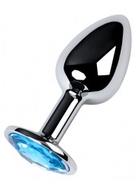 Серебристая конусовидная анальная пробка с голубым кристаллом - 7 см. - ToyFa - купить с доставкой в Казани