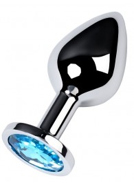 Серебристая конусовидная анальная пробка с голубым кристаллом - 8 см. - ToyFa - купить с доставкой в Казани