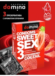 Презервативы для орального секса DOMINO Sweet Sex с ароматом клубничного коктейля  - 3 шт. - Domino - купить с доставкой в Казани
