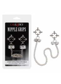 Металлические зажимы для сосков на цепочке Nipple Grips 4-Point Nipple Press with Bells - California Exotic Novelties - купить с доставкой в Казани