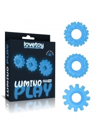 Набор из 3 голубых, светящихся в темноте эрекционных колец Lumino Play - Lovetoy - в Казани купить с доставкой