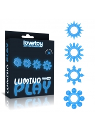 Набор из 4 голубых, светящихся в темноте эрекционных колец Lumino Play - Lovetoy - в Казани купить с доставкой