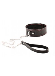 Черный широкий ошейник с красной строчкой и поводком - Crazy Handmade - купить с доставкой в Казани