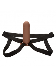 Коричневый фаллопротез из силикона Extension with Harness - 15,75 см. - California Exotic Novelties - купить с доставкой в Казани