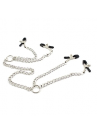 Серебристые зажимы для сосков и половых губ на тонкой цепочке - Notabu - купить с доставкой в Казани