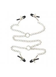 Серебристые зажимы для сосков и половых губ на тонкой цепочке - Notabu - купить с доставкой в Казани