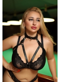 Черная кожаная сбруя с ошейником plus size из нежной кожи - БДСМ Арсенал - купить с доставкой в Казани