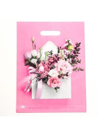 Розовый пакет с цветочным принтом и вырубной ручкой (40х31 см) - Сима-Ленд - купить с доставкой в Казани