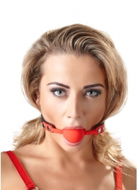 Силиконовый кляп-шар на чёрных ремешках Red Gag silicone - Orion - купить с доставкой в Казани