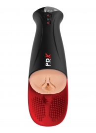 Телесный мастурбатор-вагина в черной колбе с вибрацией Fuck-O-Matic Pro XL - Pipedream - в Казани купить с доставкой
