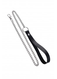 Поводок с ручкой из черной натуральной кожи и карабином для ошейника - Pecado - купить с доставкой в Казани