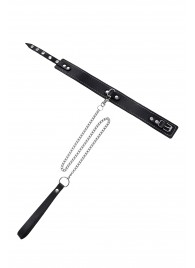 Кожаный двухслойный ошейник с белой строчкой и поводком - Pecado - купить с доставкой в Казани