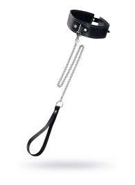 Кожаный двухслойный ошейник с белой строчкой и поводком - Pecado - купить с доставкой в Казани