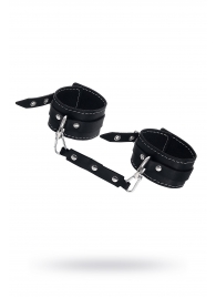Черные двухслойные кожаные оковы с белой строчкой - Pecado - купить с доставкой в Казани