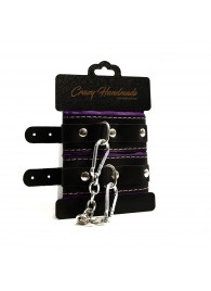 Черно-фиолетовые скругленные наручники с мягкой подкладкой - Crazy Handmade - купить с доставкой в Казани