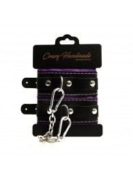 Черно-фиолетовые скругленные наручники с мягкой подкладкой - Crazy Handmade - купить с доставкой в Казани