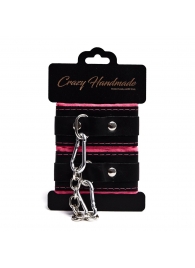 Черно-розовые скругленные наручники с мягкой подкладкой - Crazy Handmade - купить с доставкой в Казани