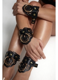 Черные кожаные оковы с резными узорами и клепками - Crazy Handmade - купить с доставкой в Казани