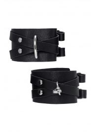 Черные кожаные оковы с двумя перекрёстными ремешками - Pecado - купить с доставкой в Казани