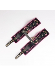 Черные кожаные оковы с розовой строчкой - Crazy Handmade - купить с доставкой в Казани