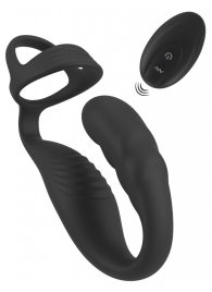 Черное эрекционное кольцо со стимуляцией промежности и анальной пробкой Cock Ring with RC Prostate Plug - Orion - в Казани купить с доставкой