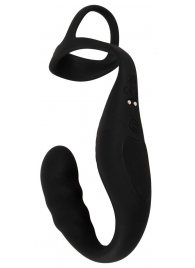 Черное эрекционное кольцо со стимуляцией промежности и анальной пробкой Cock Ring with RC Prostate Plug - Orion - в Казани купить с доставкой