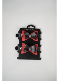 Черно-красные кожаные наручники с бантиками - Crazy Handmade - купить с доставкой в Казани