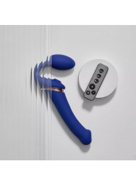 Синий безремневой страпон Multi Orgasm Bendable Strap-On size L с клиторальной стимуляцией - Strap-on-me - купить с доставкой в Казани