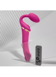 Ярко-розовый безремневой страпон Multi Orgasm Bendable Strap-On size L с клиторальной стимуляцией - Strap-on-me - купить с доставкой в Казани