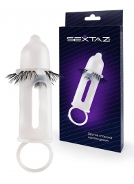 Эластичная насадка на пенис с подхватом мошонки и стимулирующими «ресничками» - Sextaz - в Казани купить с доставкой