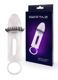 Закрытая насадка на пенис с подхватом мошонки и стимулирующими «ресничками» - Sextaz - в Казани купить с доставкой