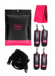 Черно-розовый эротический набор: фиксатор, оковы, наручники, повязка - Erokay - купить с доставкой в Казани