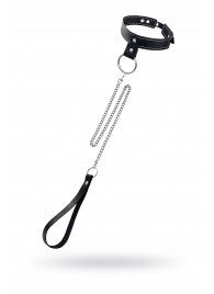 Черный узкий однослойный ошейник с серебристым поводком-цепочкой - Pecado - купить с доставкой в Казани