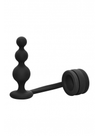 Черное эрекционное кольцо с анальной елочкой Cockring With Beaded Anal Plug - Dream Toys - в Казани купить с доставкой
