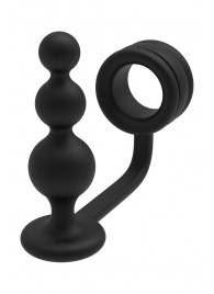 Черное эрекционное кольцо с анальной елочкой Cockring With Beaded Anal Plug - Dream Toys - в Казани купить с доставкой