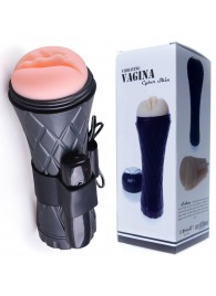 Телесный мастурбатор-вагина в черной колбе с вибрацией - Boys of Toys - в Казани купить с доставкой