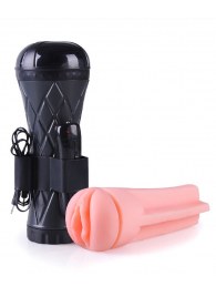 Телесный мастурбатор-вагина в черной колбе с вибрацией - Boys of Toys - в Казани купить с доставкой