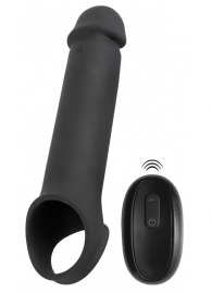 Черная вибронасадка для пениса с хомутом для мошонки и пультом ДУ Remote Controlled Penis Extension - Orion - в Казани купить с доставкой