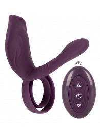 Фиолетовая насадка на член с клиторальным отростком и пультом ДУ RC Couple’s Vibrator 2 - Orion - в Казани купить с доставкой