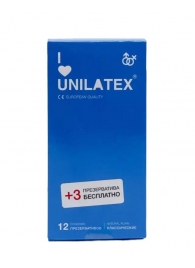 Классические презервативы Unilatex Natural Plain - 12 шт. + 3 шт. в подарок - Unilatex - купить с доставкой в Казани