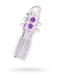 Гелевая прозрачная насадка с шариками и шипами - 14 см. - Toyfa Basic - в Казани купить с доставкой