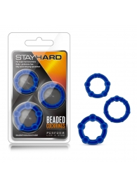 Набор из 3 синих эрекционных колец Stay Hard Beaded Cockrings - Blush Novelties - в Казани купить с доставкой