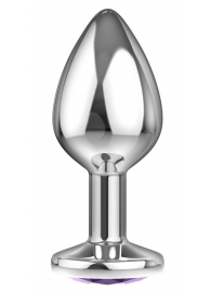 Малая серебристая анальная пробка Diamond Purple Sparkle Small с фиолетовым кристаллом - 7 см. - Lola Games - купить с доставкой в Казани