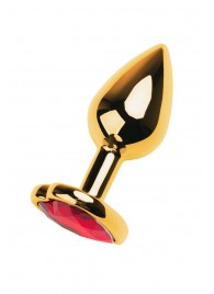 Золотистая анальная пробка с кристаллом-сердцем - 7,5 см. - ToyFa - купить с доставкой в Казани