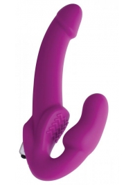 Ярко-розовый безремневой вибрострапон Evoke Vibrating Strapless Silicone Strap-on Dildo - XR Brands - купить с доставкой в Казани