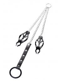 Черно-серебристые зажимы для сосков с кольцом для пениса TOYFA Metal - ToyFa - купить с доставкой в Казани