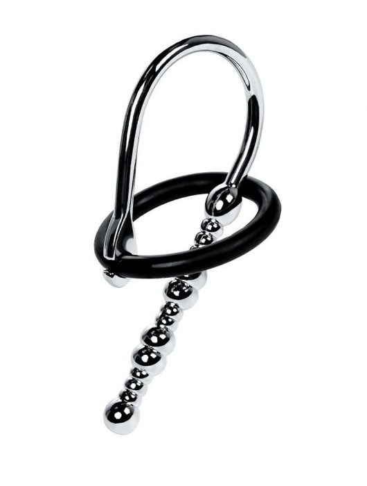 Серебристый уретральный плаг-бусины TOYFA Metal с мягким фиксириющим кольцом - ToyFa - купить с доставкой в Казани