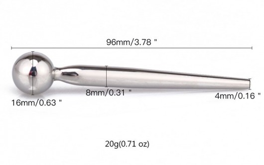 Гладкий металлический уретральный плаг с шариком - 9,6 см. - Notabu - купить с доставкой в Казани