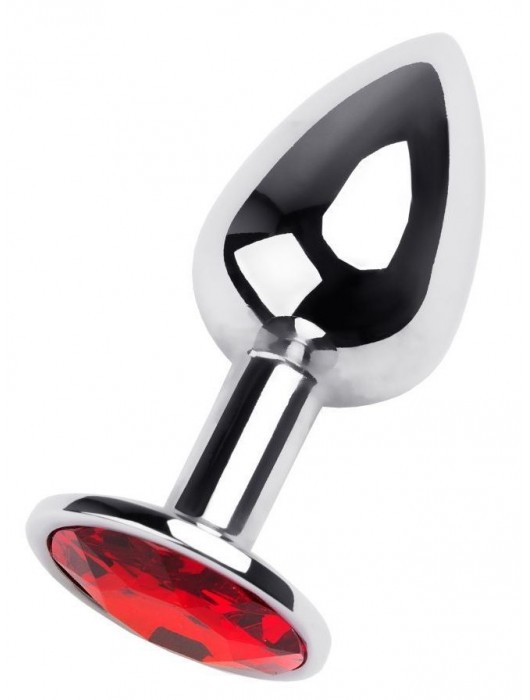 Маленькая коническая серебристая анальная пробка с красным кристаллом - 7 см. - ToyFa - купить с доставкой в Казани