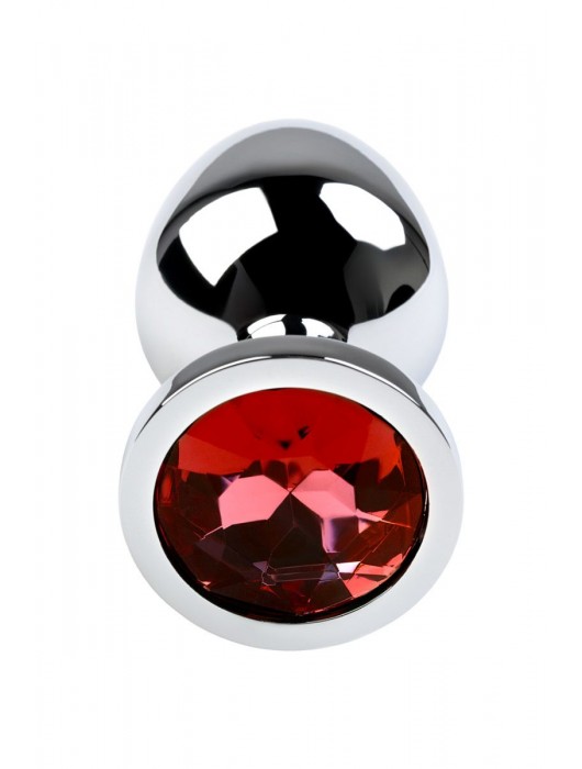 Серебристая коническая анальная пробка с красным кристаллом - 8 см. - ToyFa - купить с доставкой в Казани